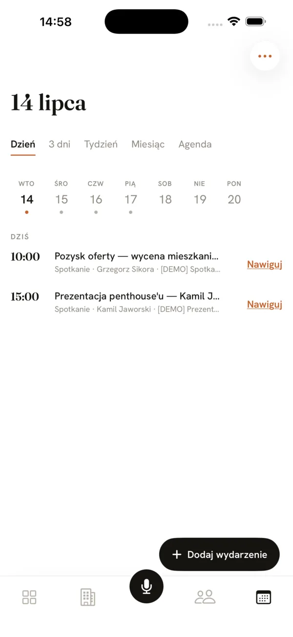 Estalo na iPhonie, ekran Kalendarz